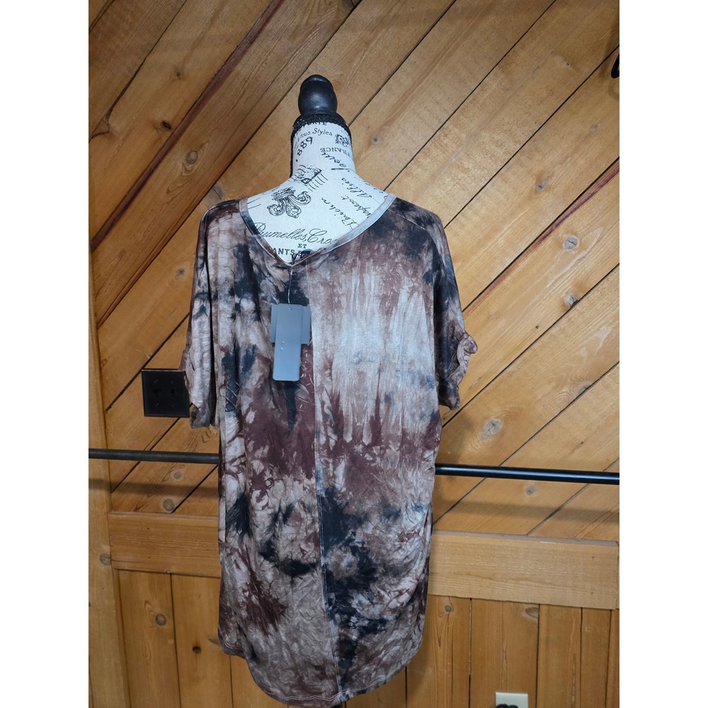 Coin 1804 Women 2X Tie Dye V-Neck Short Sleeve Oversized Top Brown Black NWT - Picture 3 of 4